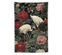 Jubonexis Arazzo in poliestere con gru bianche, fiori e rose, da appendere alla parete, per camera da letto, soggiorno, dormitorio, 101,6 x 152,4 cm