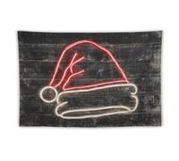 Jubonexis Arazzo in stile neon con cappello di Babbo Natale, in poliestere, da appendere alla parete, per camera da letto, soggiorno, dormitorio, 101,6 x 152,4 cm