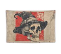 Jubonexis Arazzo vintage con teschio e cappello da strega, in poliestere, da appendere alla parete, per camera da letto, soggiorno, dormitorio, 101,6 x 152,4 cm