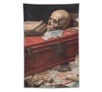 Jubonexis Arazzo vintage con teschio su vecchi libri, in poliestere, da appendere alla parete, per camera da letto, soggiorno, dormitorio, 101,6 x 152,4 cm