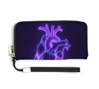 Jubonexis Artigliato mano che tiene cuore neon blu viola PU pochette lunga bifold portafoglio, portamonete porta carte di credito custodia durevole porta carte di credito per donne uomini