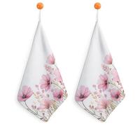 Jubonexis Asciugamani piccoli ad acquerello con fiori rosa e anello per appenderlo, 2 pezzi, panno morbido assorbente per cucina e bagno
