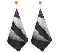 Jubonexis Asciugamano con ali d'angelo bianche e nere con piume, con anello per appenderlo, 2 pezzi, panno morbido assorbente per cucina e bagno