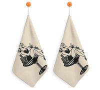 Jubonexis Asciugamano da bagno con donna seduta in un grande vetro piccolo con anello per appenderlo, 2 pezzi, assorbente, morbido, per cucina e bagno