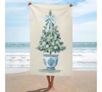 Jubonexis Asciugamano da spiaggia con albero di Natale in vaso, in microfibra, senza sabbia, grande, multiuso, assorbente, per bagno e piscina, 130 x 80 cm