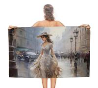Jubonexis Asciugamano da spiaggia con donna vittoriana che cammina a Parigi, in microfibra, senza sabbia, grande, multiuso, assorbente, per bagno e piscina, 130 x 80 cm