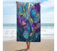 Jubonexis Asciugamano da spiaggia con farfalle in vetro colorato, motivo floreale, senza sabbia, in microfibra, multiuso, assorbente, per bagno e piscina, 130 x 80 cm