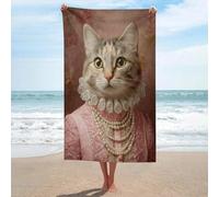 Jubonexis Asciugamano da spiaggia con gatto vestito da regina in microfibra senza sabbia, asciugamano da doccia grande, multiuso, assorbente, per bagno e piscina, 130 x 80 cm