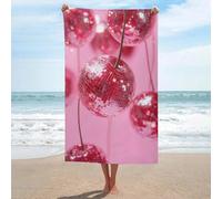 Jubonexis Asciugamano da spiaggia con palline da discoteca rosse ciliegie in microfibra senza sabbia, grandi asciugamani da doccia multiuso assorbente per bagno piscina 130 x 80 cm