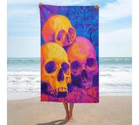 Jubonexis Asciugamano da spiaggia con teschio al neon spettrale di Halloween, in microfibra, senza sabbia, grande, multiuso, assorbente, per bagno e piscina, 130 x 80 cm