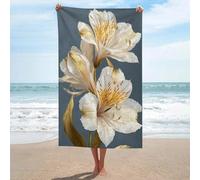 Jubonexis Asciugamano da spiaggia elegante con fiori bianchi e oro in microfibra senza sabbia, grandi asciugamani da doccia multiuso assorbente per bagno piscina 130 x 80 cm
