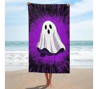 Jubonexis Asciugamano da spiaggia galleggiante viola con fantasma fumetto in microfibra senza sabbia, asciugamano da doccia grande, multiuso, assorbente, per bagno e piscina, 130 x 80 cm