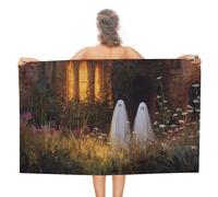 Jubonexis Asciugamano da spiaggia in microfibra senza sabbia, con due simpatici fantasmi antichi fiori selvatici asciugamani da doccia multiuso assorbente per bagno piscina 130 x 80 cm