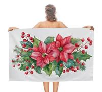 Jubonexis Asciugamano da spiaggia in microfibra senza sabbia con fiori di Natale rossi Agrifoglio Grandi asciugamani da doccia multiuso assorbente per bagno piscina 130 x 80 cm