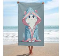Jubonexis Asciugamano da spiaggia in microfibra senza sabbia con gatto bianco carino asciugamano da doccia multiuso assorbente per bagno piscina 130 x 80 cm