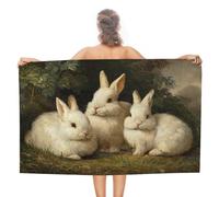 Jubonexis Asciugamano da spiaggia in microfibra senza sabbia, grande, con tre conigli, multiuso, assorbente, per bagno e piscina, 130 x 80 cm