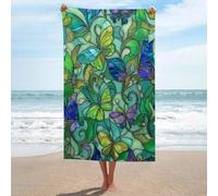 Jubonexis Asciugamano da spiaggia in vetro colorato verde lime e menta con farfalle floreali asciugamano da spiaggia in microfibra senza sabbia grandi asciugamani da doccia multiuso assorbente per