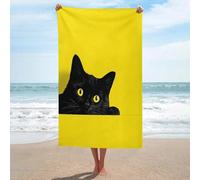 Jubonexis Asciugamano da spiaggia minimalista con occhi di gatto nero e occhi gialli in microfibra senza sabbia, grandi asciugamani da doccia multiuso assorbente per bagno piscina 130 x 80 cm