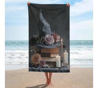 Jubonexis Asciugamano da spiaggia vintage con cappello da strega e libri Dark Academia Estetica Asciugamano da spiaggia in microfibra senza sabbia Grandi asciugamani da doccia multiuso assorbente per