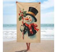 Jubonexis Asciugamano da spiaggia vintage natalizio allegro pupazzo di neve in microfibra senza sabbia grandi asciugamani da doccia multiuso assorbente per bagno piscina 130 x 80 cm