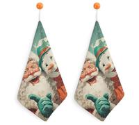 Jubonexis Asciugamano piccolo con Babbo Natale sorridente e adorabile pupazzo di neve con anello per appenderlo, 2 pezzi, panno morbido assorbente per cucina e bagno
