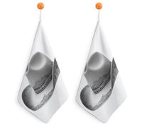 Jubonexis Asciugamano piccolo con cappello da cowboy in argento con anello per appenderlo, 2 pezzi, assorbente, morbido, per cucina e bagno