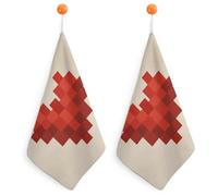 Jubonexis Asciugamano piccolo quadrato rosso con cuore geometrico distanziato con anello per appendere 2 pezzi panno morbido assorbente per cucina bagno