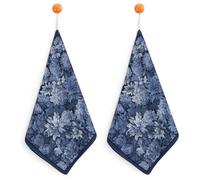 Jubonexis Asciugamano quadrato con motivo floreale blu scuro blu scuro grigio con anello per appendere 2 pezzi panno morbido assorbente per cucina bagno