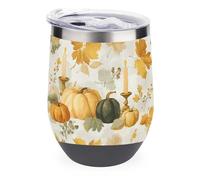 Jubonexis Autunno Harvest Pumpkins Golden Fall Leaves Wine Tumbler in acciaio inox isolato tazza doppia parete acqua tazza con coperchio 350 ml