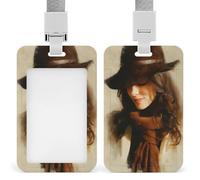 Jubonexis Bella donna che indossa cappello marrone ID porta badge clip retrattile porta carte di credito protezione nome badge targhetta per lavoro ufficio medico infermiera