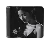 Jubonexis Bella donna che tiene una singola rosa in morbida pelle PU portafoglio bifold portamonete, porta carte di credito, portafoglio sottile resistente per uomo donna deposito soldi