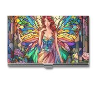 Jubonexis Bella fata con ali porta biglietti da visita, tasca sottile in metallo per donne e uomini