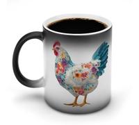 Jubonexis Bella gallina floreale cambia colore tazze che cambia calore tazza di caffè in ceramica novità divertente tazza da tè acqua 325 ml