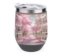 Jubonexis Bella rosa percorso coperto in ciliegia vino bicchiere in acciaio inox isolato tazza doppia parete acqua tazza con coperchio 350 ml