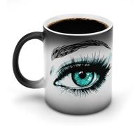 Jubonexis Bella tazza da caffè in ceramica con occhi verdi blu che cambia colore, cambia calore, tazza da tè o acqua, 325 ml