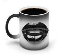 Jubonexis Bella tazza nera lucida con labbra che cambiano colore, cambia calore, in ceramica, tazza da caffè novità divertente tazza da tè acqua 325 ml