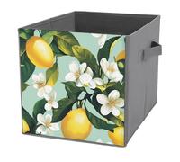 Jubonexis Bellissimi contenitori cubici a forma di cubo con fiori bianchi e limoni, pieghevoli, decorativi, in tessuto, organizer per la casa, con manici, per scaffali, armadi, 27 x 27 cm