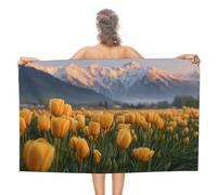 Jubonexis Bellissimo campo di tulipani gialli telo mare in microfibra senza sabbia grandi asciugamani doccia multiuso assorbente per bagno piscina 130 x 80 cm
