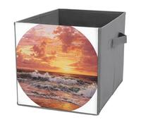 Jubonexis Bellissimo cubo portaoggetti a forma di tramonto sull'oceano, pieghevoli, decorativi, in tessuto, con manici, per scaffali, armadi, 27 x 27 cm