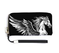 Jubonexis Bellissimo portafoglio a due ante con cavallino con ali in pelle PU, portamonete, porta carte di credito, porta carte di credito e denaro per donne e uomini