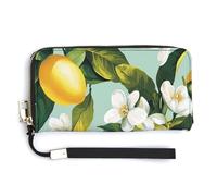Jubonexis Bellissimo portafoglio a due ante in pelle PU con fiore bianco e limone, portamonete, porta carte di credito, porta carte di credito e denaro per donne e uomini