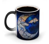 Jubonexis Bicchiere colorato a forma di luna, cambia colore, tazza da caffè in ceramica che cambia calore, tazza da caffè divertente da 325 ml