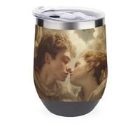 Jubonexis Bicchiere da vino con scritta "Young Man and Woman Falling in Love" in acciaio inox, tazza termica a doppia parete con coperchio, 350 ml