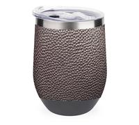 Jubonexis Bicchiere da vino in acciaio inox con motivo in pelle marrone scuro, tazza termica a doppia parete con coperchio, 350 ml