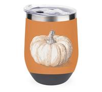 Jubonexis Bicchiere da vino vintage con schizzo di una zucca, in acciaio inox, tazza termica a doppia parete con coperchio, 350 ml