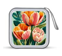 Jubonexis Big Bold Tulipani Rosa Fiori CD Case DVD Storage Case Portatile