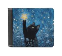 Jubonexis Black Cat Holding A Glowing Golden Star Portafoglio bifold in morbida pelle PU, portamonete e carte di credito, porta carte di credito sottile, per uomini e donne