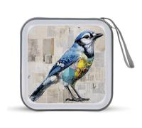 Jubonexis Blue Bird Collage Giornale Graffiti CD DVD Custodia Portatile per Auto Casa Viaggio