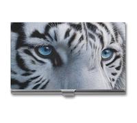 Jubonexis Blue Eyes White Tiger Face Porta biglietti da visita, tascabile, sottile, in metallo, per donne e uomini