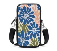 Jubonexis Blue Flowers Pattern Beige Vintage Crossbody Mobile Phone Bag Smartphone Bag Con Cinghia Regolabile